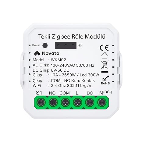 Novato Tuya Mini Zigbee Kuru Kontak Röle (Tuya, Smart Life, Home Assistant, Zigbee2MQTT Uyumlu)