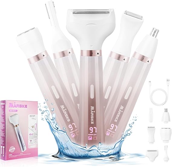 Electric Razor for Women, Bikini Trimmer 5 in 1 Electric Shavers Razors IPX6 Waterproof Wet/Dry Body Shaver for Face Nose Eyebrow Arms Armpit Legs Pubic Area Painless Replaceable Facial Hair Removal