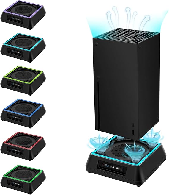Mcbazel Cooling Fan for Xbox Series X, Xbox Series X Cooling Fan Stand with 3 Adjustable Speeds, 6 Colors RGB LED Light, Low Noise, Extra USB Ports Cooling System for Xbox Series x Console only