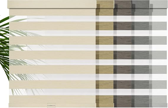 Cordless Zebra Blinds for Windows,Day & Night Dual Purpose, Easy to Install, Natural New Linen Fabrics, for Free Light Control, for Offices & Homes, Custom Size, Beige