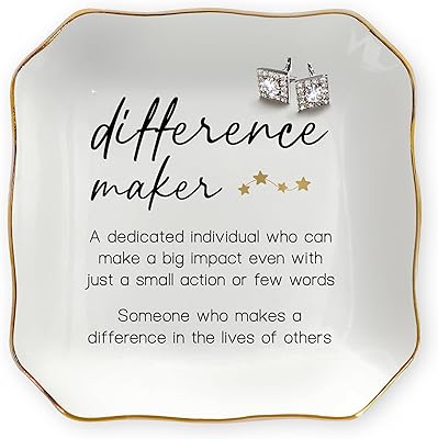 OASSIE Birthday Gifts for Women - Difference Maker 4x4 Ceramic Jewelry Dish Tray - Valentines Appreciation Thank You Gifts for Teacher Coworkers Employee Boss, Retirement Gift Woman