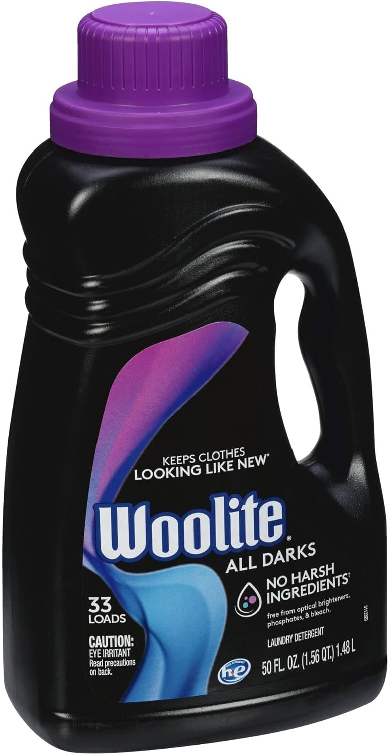 Woolite All Darks Liquid Laundry Detergent, 33 Loads, 50 Fl Oz, Dark & Black Clothes & Jeans, Regular & HE Washers, midnight breeze scent, packaging may vary