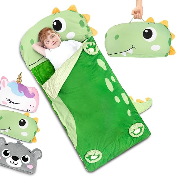 Kids Sleeping Bag, 3 in 1 Larger Plush Animal Toddler Nap Mat | Slumber Bag for Travel Sleepover Birthday Daycare Preschool Kindergarten, Boys Girls