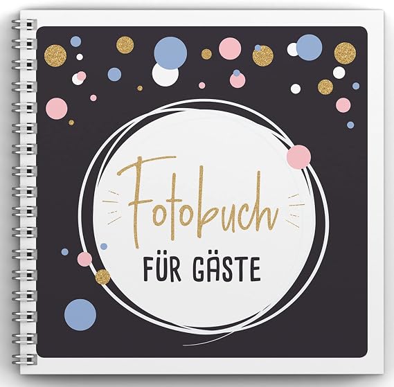 Fotospiel Party Photo Book by snaPmee - Photo Album with Placeholders for 50 Photo Tasks - Hard Cover with White Spiral Bound - Size 21 x 21 cm 300 g/m² Paper (Extra Thick)