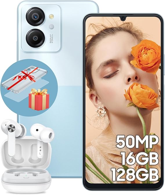 Blackview Color 8 Unlocked Cell Phones, 16GB+128GB+SD 2TB, 50MP Camera Smartphone, Mobile Phones 6000mAh Battery+18W, 6.75" HD+ 90Hz Cellphone, 4G Dual SIM/3 Card Slots,Fingerprint,3.5mm Earphone Jack