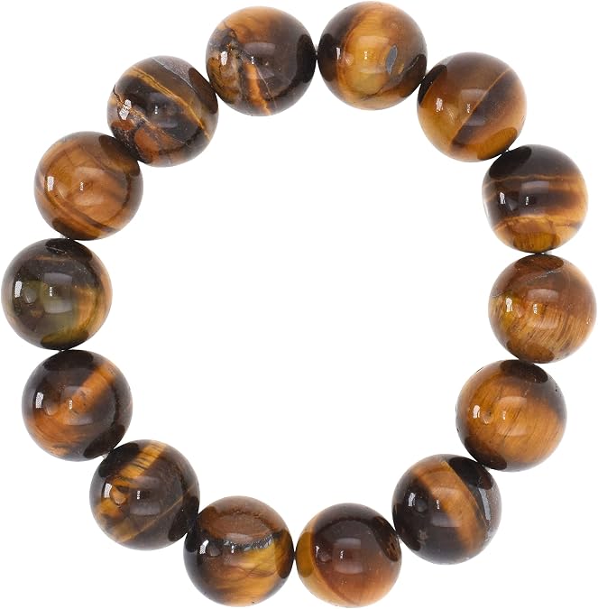 Mudra Crafts Mens Tiger Eye Bracelet - Unisex Natural Tigers Eye Crystal Stone Bead Bracelet for Women