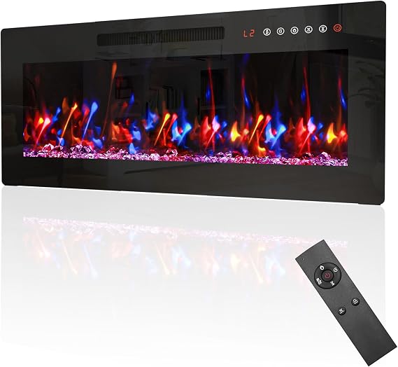BREEZEHEAT 36 inch Electric Fireplace Inserts-Recessed Fireplace for TV Stand-Wall Fireplace with Remote Control, 12 Flame Colors, 5 Brightness, 1-8H Timer, Overheat Protection, 750/1500W