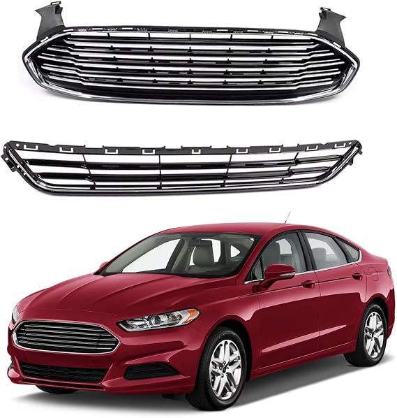 2 Pcs Front Bumper Upper & Lower Grille Compatible with 2013-2016 Ford Fusion