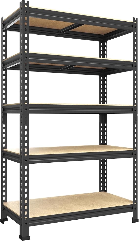 PrimeZone 5-Tier Garage Storage Shelves, Adjustable Metal Shelving, Black