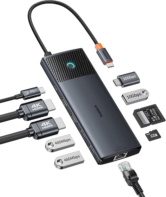 Baseus Docking Station Dual Monitor 10Gbps 10 in 1 USB C Hub with 2 HDMI