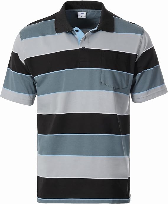 Gioberti Mens Wide Striped Polo Shirt with Pocket - Contrasting Collar Short Sleeve Yarn Dye