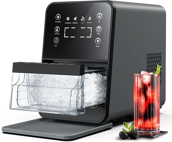 ecozy Nugget Ice Maker Countertop, Intuitive EcoScreen, 40lbs/24H Chewable Pebble Ice, 3lb Pull-Out Basket, Self-Cleaning, One-Touch Timer Perfect for Home, Drinks & Cocktails