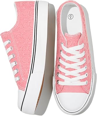HYPOCRUTE Womens White Tennis Shoes Embroidered Flower Low Top Women Canvas Shoes Womens Fashion Sneakers
