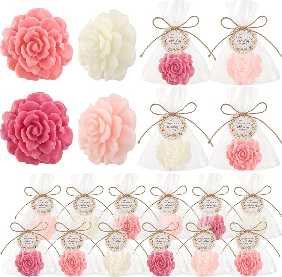 Demissle 20 Sets Mini Flower Soaps Wedding Bridal Shower Favors, Dark Pink