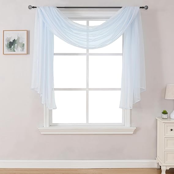 Baby Blue 144 Inch Length Sheer Window Scarf - Perfect As Valance Scarves As Well As Bed Canopy Or Wedding Decoration. (W 34 x L 144 One Panel)