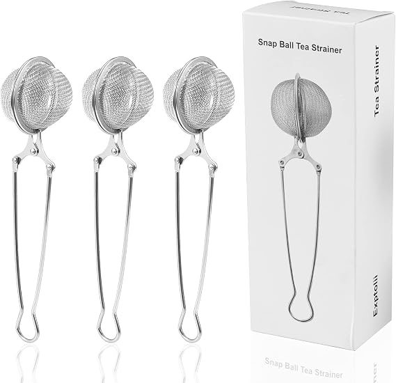 Exptolii 3 Pack Snap Ball Tea Strainer, Stainless Steel Tea Strainer with Handle for Loose Leaf Tea Fine Mesh Tea Balls Filter Infusers