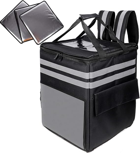cherrboll XL Insulated Pizza Delivery Backpack, Thermal Food Delivery Bag with 3 Dividers, Reusable Cooler Backpack for Bicycle Transport
