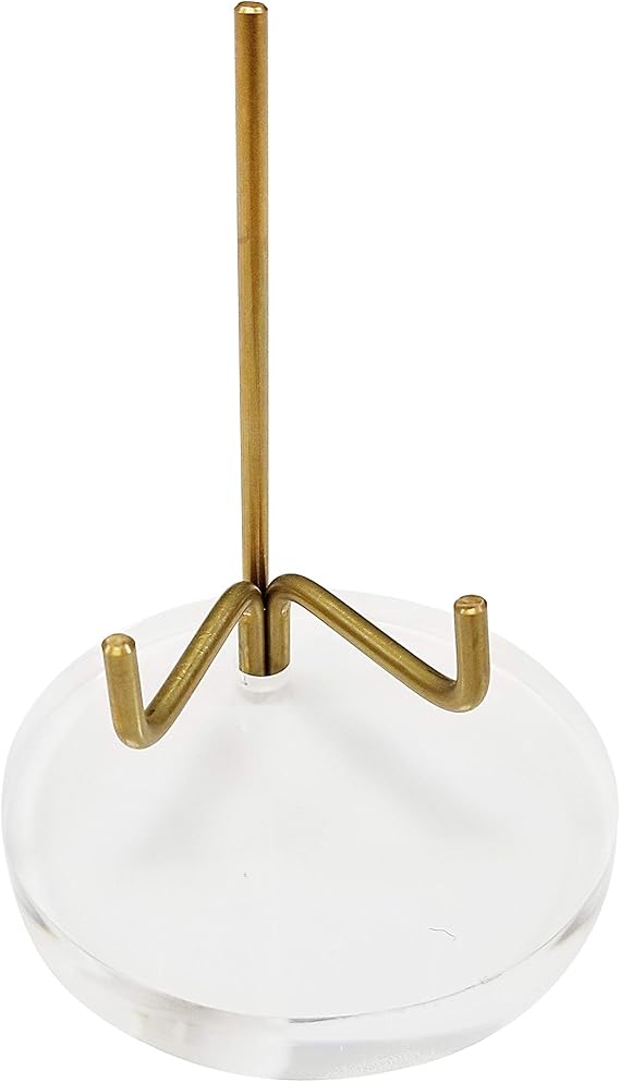 Clear Choice Easel 3.250 Acrylic Brass Adjustable Swing Arm 3.250 H x 1.5 arms x 2.5 Diameter x 3/8 x Thick Base Easel Display Stand | Display Mineral Rocks, Photos, | Clear w/Brass (Medium)