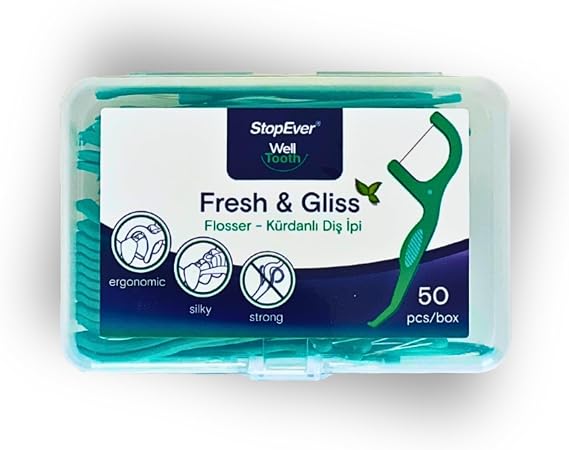 StopEver Fresh & Gliss Toothpick (50 Pieces) | Mint Flavored | Ideal for Interdental Cleaning, Oral Hygiene and Daily Use | Gift with Plastic Box and Carrying Case