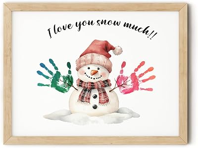TwoDays Christmas Handprint Art Craft Kit - DIY Gift for Mom Grandma & Family with Kids, Xmas Decorative Keepsake for Grandparents from Kids Grandkids Snowman, 12 X 16, Wood Frame