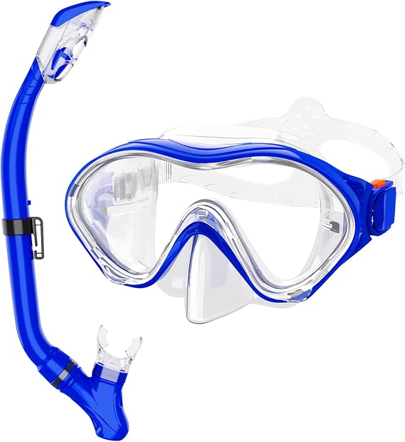 Snorkeling Gear for Kids with Foldable Silicone Full Dry Snorkel, Kids Snorkel Set Anti Leak Youth Junior Snorkeling Package Diving Mask Soft Tube with Mesh Bag Swimming Goggles