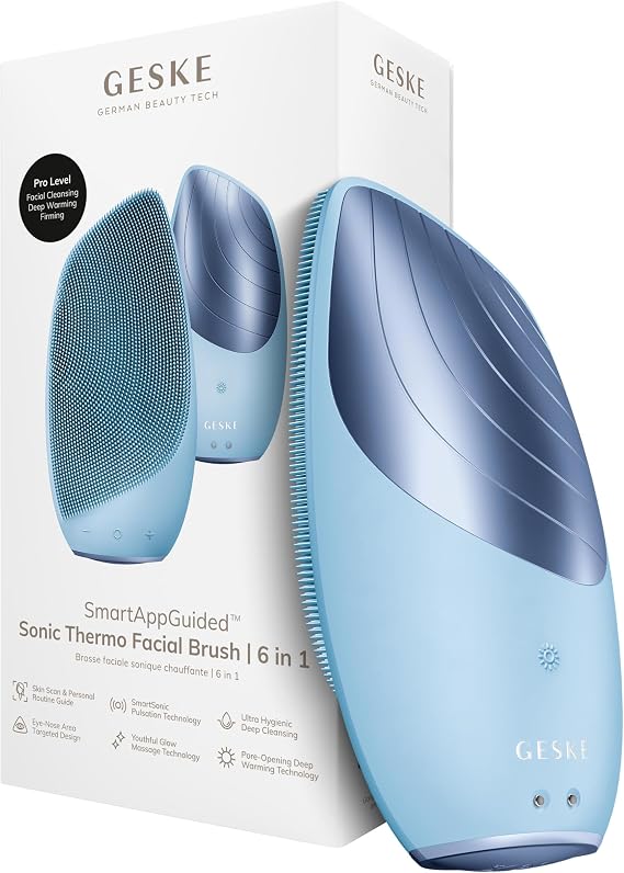 GESKE SmartAppGuided Sonic Thermo Facial Brush | 6 in 1 | Skin Cleansing | Cleansing Brush with Thermal Function | Electric Facial Massager