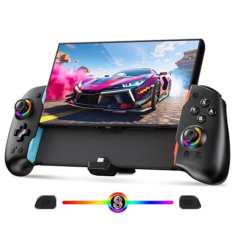 NexiGo Hall Effect Gripcon for Switch 2, 4K HDMI Output for TV Mode, Ergonomic Handheld Controller with Hall Sensing Joysticks & Triggers, RGB Lights, Mapping, 6-Axis Gyro, Turbo, Black