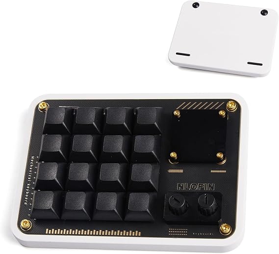 Programmable Macro Pad 16 Keys with 2 Knobs Designer Built-in Mini Keyboard LCD Panel Silver, 16-Key