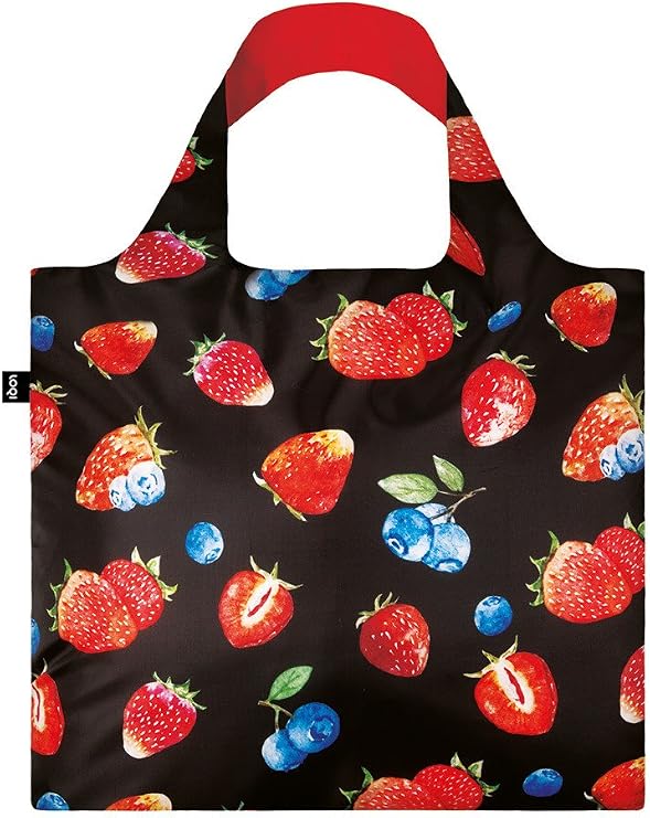 LOQI Juicy Strawberries Reusable Shopping Bag, Red