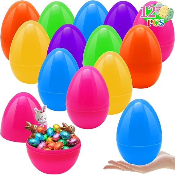 ZMCINER 12 PCS 6 Inch Jumbo Easter Eggs, Large Plastic Easter Eggs for Easter Basket Stuffers, Easter Party Favor, Classroom Prize