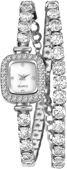 JewelryWe Women Tennis Bracelet Watch CZ Wrap Rectangle Quartz Watch