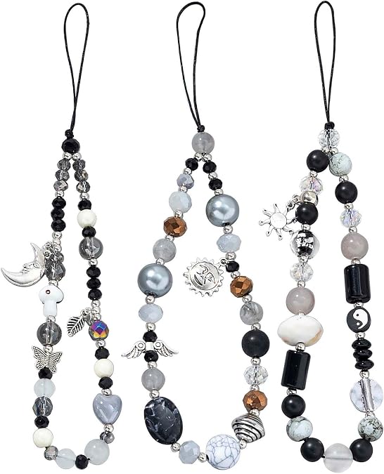 3PC Beaded Phone Charm Lanyard Strap Girly Style Fixed Beads Pearl Lanyards
