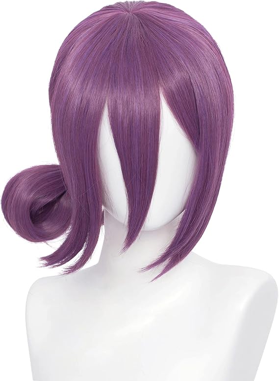 XiongXiongLe Man Reze Purple Ponytail Cosplay Wig Anime Chainsaw Heat Resistant Synthetic Fiber Women's Costume Hair Cap Included Wig Party Halloween