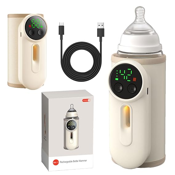 Portable Bottle Warmer for Travel,Battery-Powered with 6 Temperature Control | Type-C Fast Charging &Cordless,Portable Bottle Keep Warmer with Display,Keep Nutrition Bottle Warmer on the Go