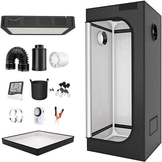 200W Grow Tent Kit, Grow Tent Complete Set Cultivation Set, 600D Oxford Cloth, with Dimmable LED Grow Lights, Timer and Hygrometer, for Indoor Plant, Vegetables, 23.6 * 23.6 * 47in
