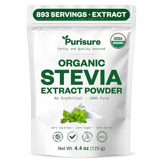 Organic Stevia Extract Powder, Sugar Alternative for Baking and Beverages, Concentrated Formula, Zero Calorie, Non-GMO, Keto Friendly, 892 Servings, 4.4 oz (125 g)