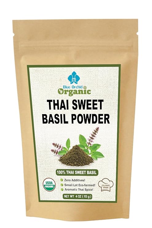 Organic Sweet Basil Powder - Premium Ground Thai Spice - Culinary Seasoning for Soups, Sauces, Pasta, and Pesto (4 OZ)