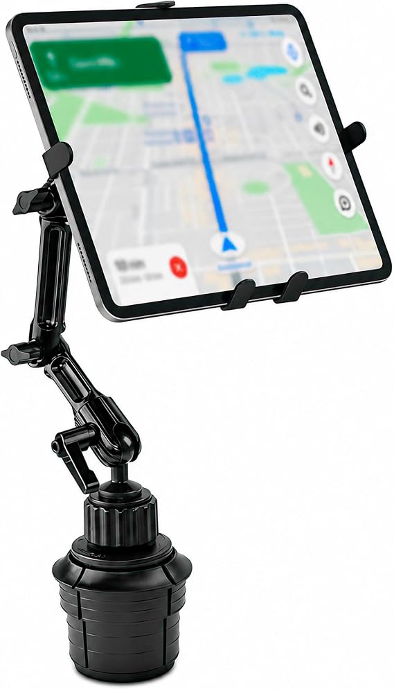 Mount-It! Premium Cup Holder Tablet Mount Fits Vehicle Cupholders 2.75"3.5" in Diameter, Adjustable Tray for 7"11" Tablets, Heavy-Duty Aluminum Arm, Full Motion Swivel & Secure Lock Cars Trucks SUVs