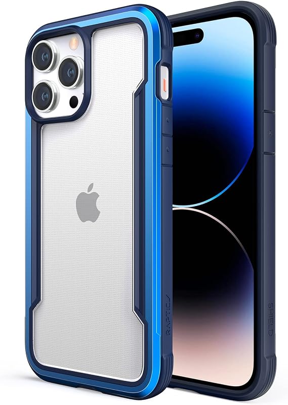 RAPTIC Shield for iPhone 14 Pro Case, Shockproof Protective Clear Case, Military Grade 10ft Drop Tested, Durable Aluminum Frame, Anti-Yellowing Technology, 6.1 inch, Marine Blue