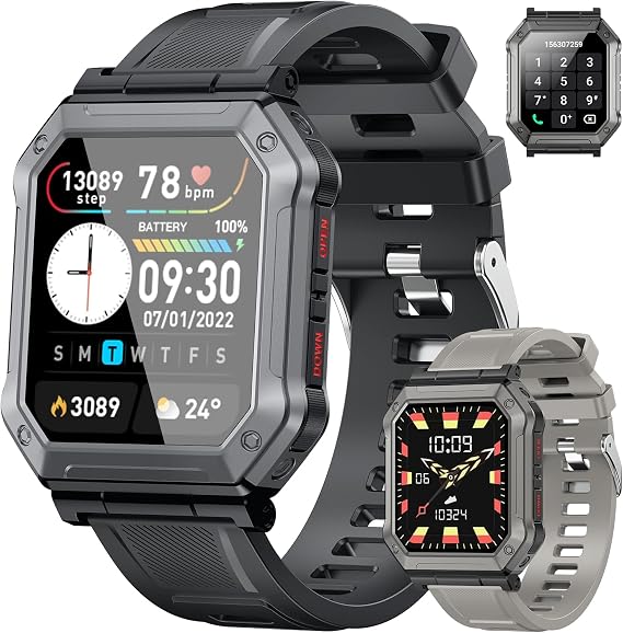 Smart Watch for Men Fitness Tracker: Military Digital Mens Watches Bluetooth Make Answer Call Running Waterproof Smartwatch Android Phones iPhone Samsung Compatible Heart Rate Monitor Step Pedometer