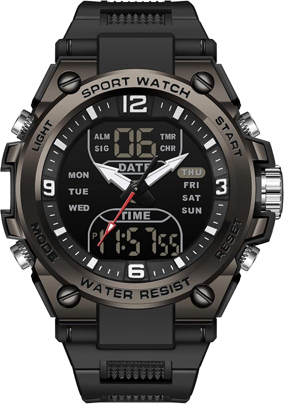 findtime Mens Digital Watch Tactical Military Watches for Men 5 ATM Waterproof Watch Analog Watch with 12/24H LED Backlight Alarm Countdown