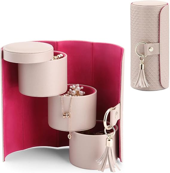 VLANDO Viaggio Mothers Day Gifts Her - Small Jewelry Case Box - Travel Essential Accessories for Women, Travelers, Couples, Mom, Friends, Bridesmaid | Stepped Sections Compartments Keep Jewelry Visible, Soft Lining Protect Pieces, Snap Closure, Travel Gift for Women Girl