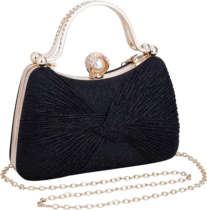 Simcat Women Gold Clutch Purses Glitter Evening Handbag Pleated Evening Bag for Lady Formal Bridal Wedding Prom