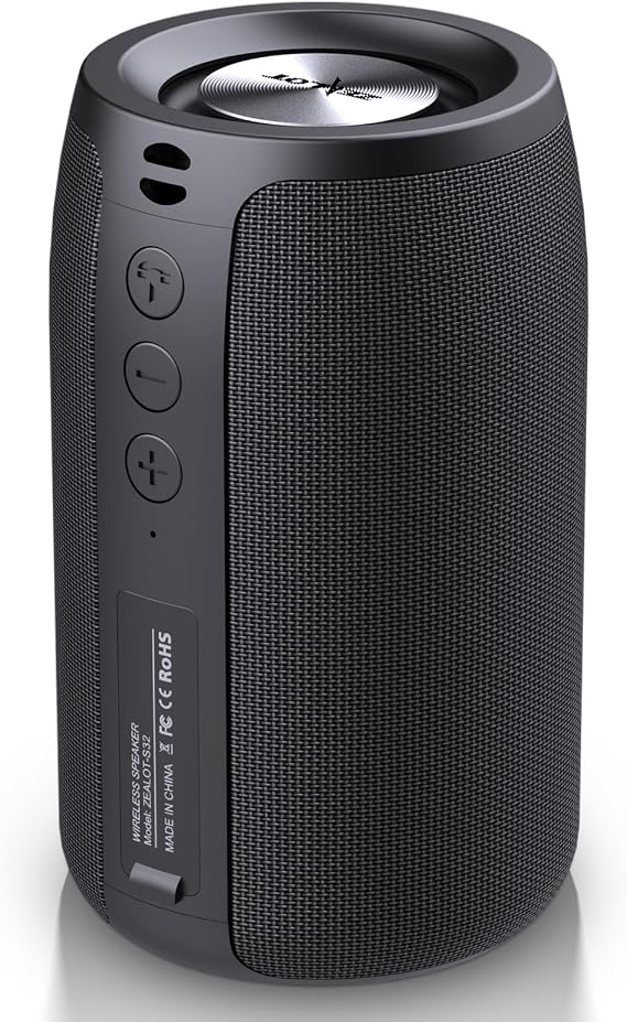 Zealot Portable Bluetooth Speaker with Subwoofer, Wireless IPX5 Waterproof for Outdoor, 10W Louder Volume, Longer Playtime, Bluetooth 5.0, Dual Pairing, Mini Audio for Party Beach Camping, Black