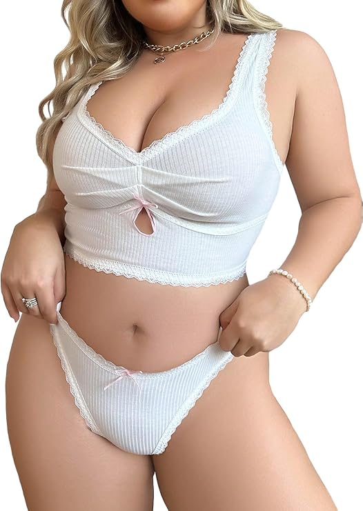 COZYEASE Women's Plus Size 2 Piece Lingerie Set Lace Bra and Panty Set