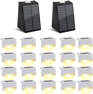 2 Pack Solar Wall Lights and 20 Pack Solar Deck Lights Outdoor Waterproof for Fence, House, Patio, Porch, Yard, Garden, Garage, Balcony, Pool, Use to Security and Decorative Lighting, Easy to Install