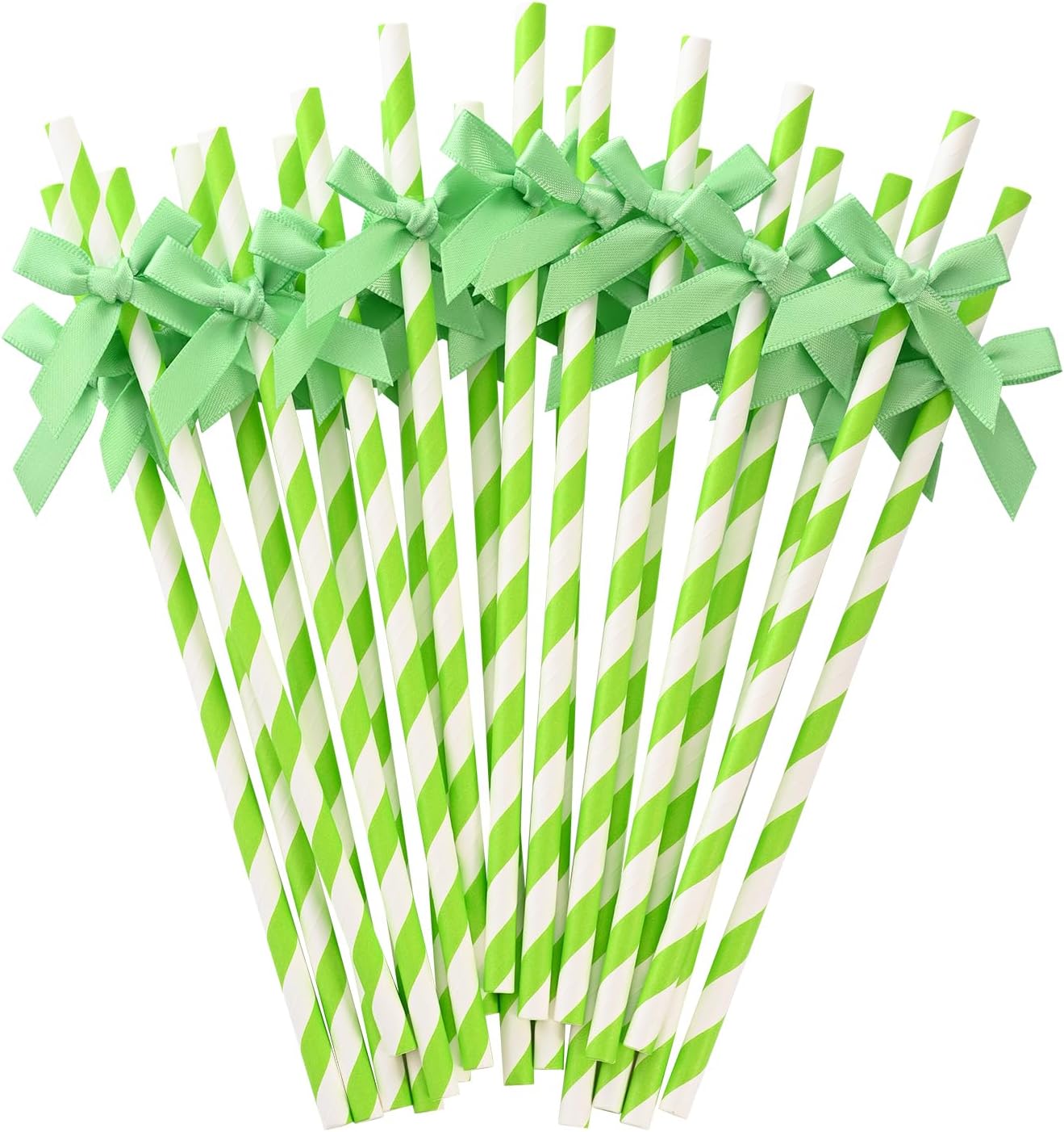 20pcs Green Bow Straw, 7.7inch Biodegradable Cute Paper Straw, Wedding, Picnic, Birthday, Party Supplies for Juice Coffee Tea Cocktail Smoothie Milkshake