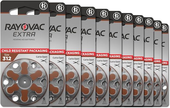 Rayovac Extra hearing aid batteries size 312. Long-lasting mercury-free zinc-air hearing aid batteries - 1.45v. (60 batteries)