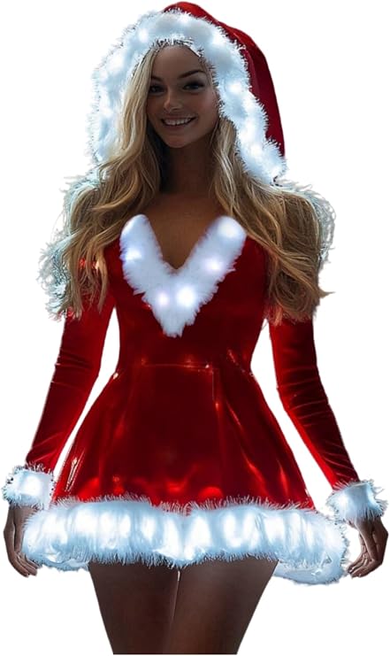 Women's Santa Costume LED Light Up Christmas Dress Cosplay Costume