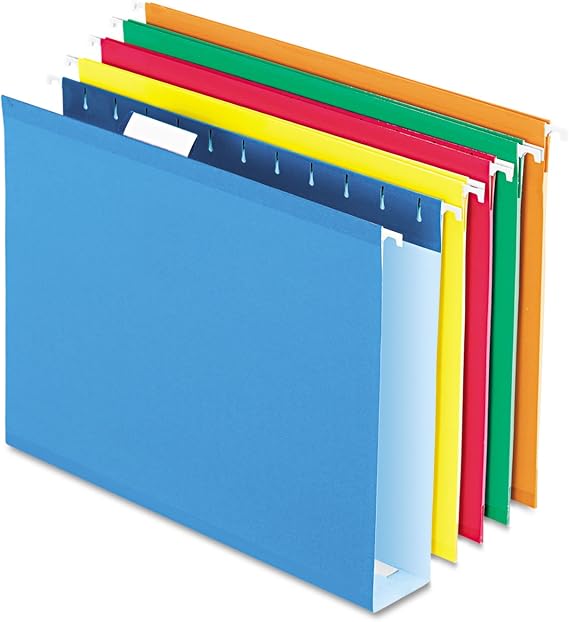 Pendaflex Extra Capacity Hanging File Folders, Letter Size, Reinforced, 2 Inch Expansion, Assorted Colors, 25 Per Box (4152X2 ASST)